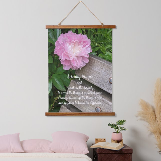 Serenity Prayer Pink Peony Floral Hanging Tapestry (Bedroom)
