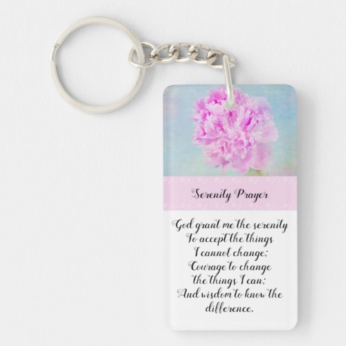 Serenity Prayer Pink Peony Keychain