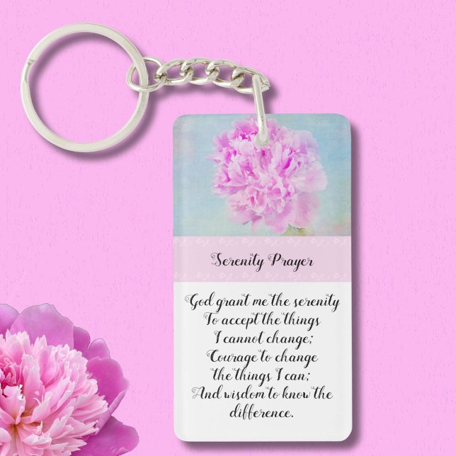 Serenity Prayer Pink Peony Keychain (Creator Uploaded)