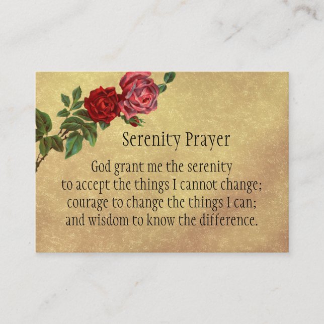 Serenity Prayer Pink Red Roses Holy Card (Front)