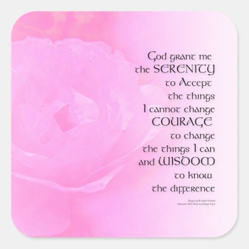 Serenity Prayer Pink Rose Blend Square Sticker