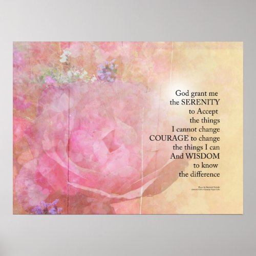 Serenity Prayer Pink Rose Floral Collage Poster