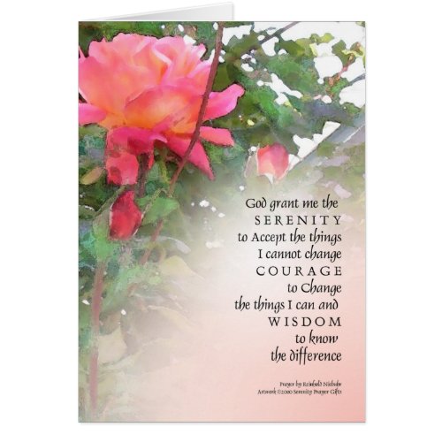 Serenity Prayer Pink Rose  Greeting Cards