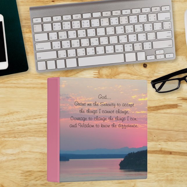 Serenity Prayer Pink Seascape Sunset Binder (In Situ Desk)