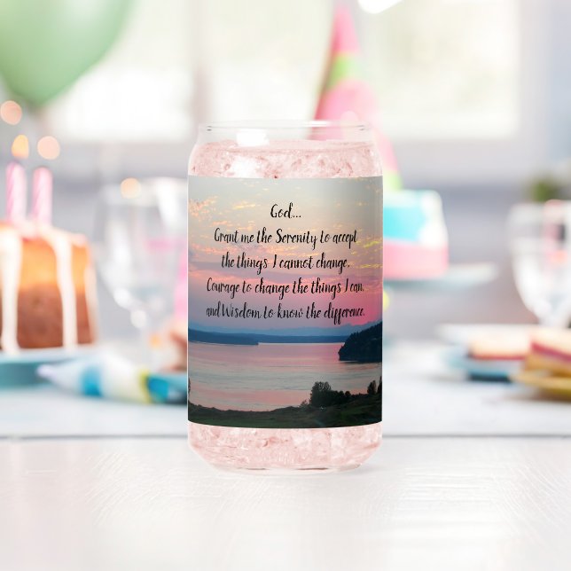 Serenity Prayer Pink Seascape Sunset Can Glass (Insitu (Birthday))
