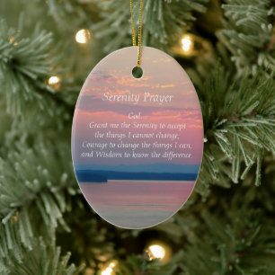 Serenity Prayer Pink Seascape Sunset Ceramic Ornament