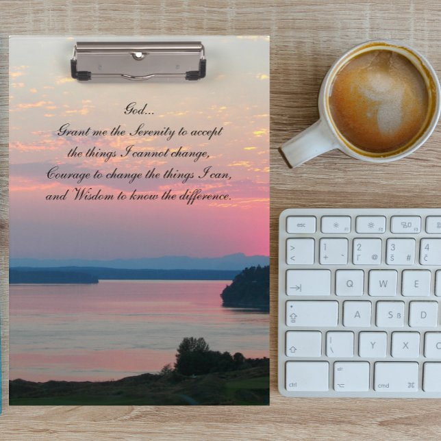 Serenity Prayer Pink Seascape Sunset Clipboard (In Situ)