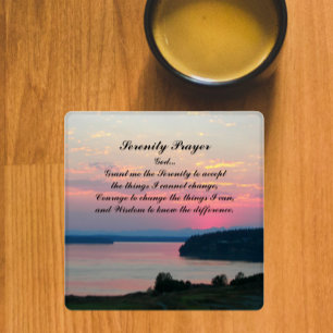 Serenity Prayer Pink Seascape Sunset Coaster Set