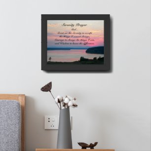 Serenity Prayer Pink Seascape Sunset Framed Art