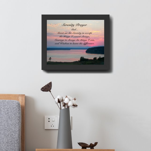 Serenity Prayer Pink Seascape Sunset Framed Art (Bedside)