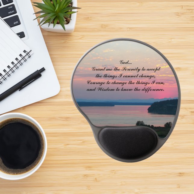 Serenity Prayer Pink Seascape Sunset Gel Mouse Pad (In Situ)
