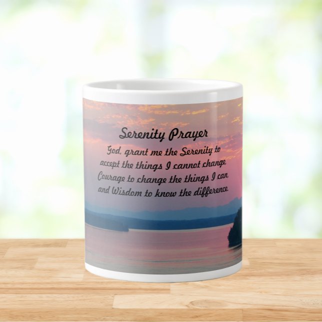 Serenity Prayer Pink Seascape Sunset Giant Coffee Mug (In Situ)