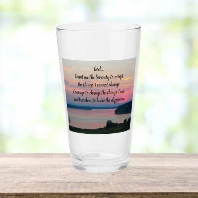 Serenity Prayer Pink Seascape Sunset Glass (In Situ)