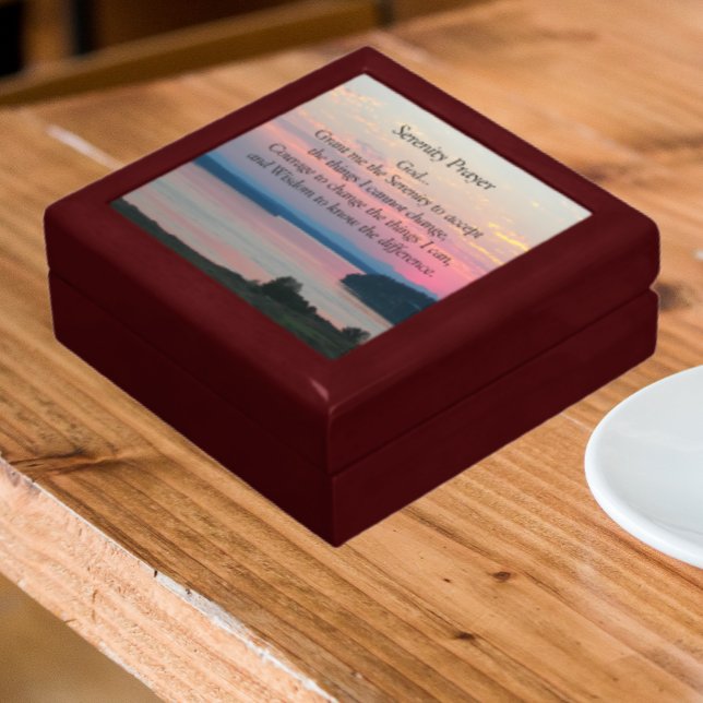 Serenity Prayer Pink Seascape Sunset Jewelry Box (In Situ Angled)