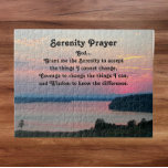 Serenity Prayer Pink Seascape Sunset Jigsaw Puzzle<br><div class="desc">Jigsaw puzzle that features the scenic photo image of a colorful,  pink,  seascape sunset along with the inspirational words of the Serenity Prayer. Fun for the whole family! A perfect size for mounting and framing as well.</div>