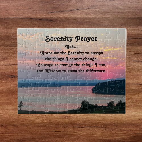 Serenity Prayer Pink Seascape Sunset Jigsaw Puzzle
