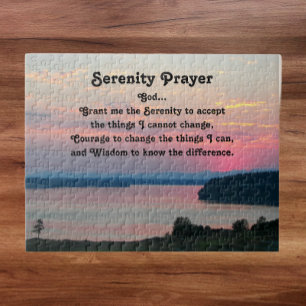 Serenity Prayer Pink Seascape Sunset Jigsaw Puzzle