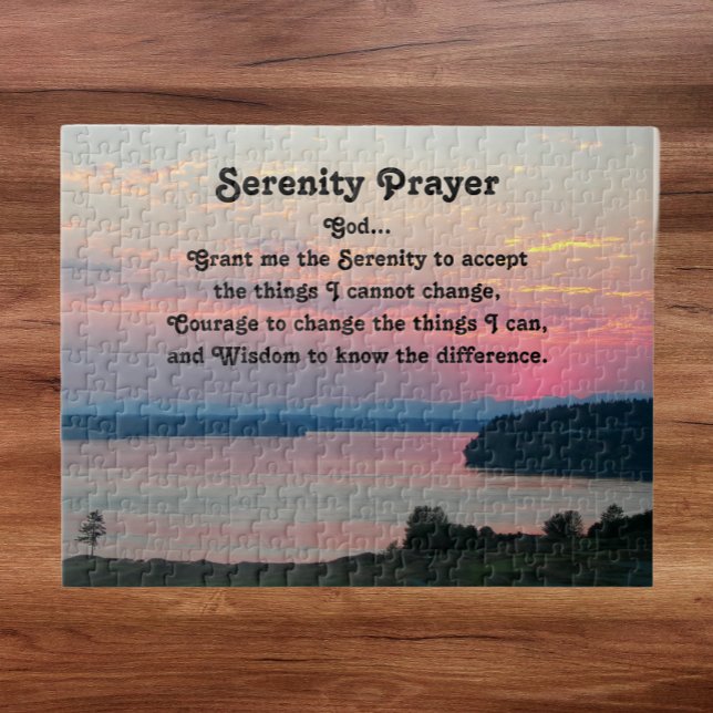 Serenity Prayer Pink Seascape Sunset Jigsaw Puzzle (In Situ)