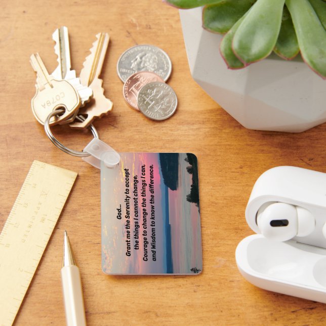 Serenity Prayer Pink Seascape Sunset Keychain (Desk)