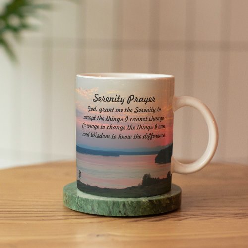 Serenity Prayer Pink Seascape Sunset Mug