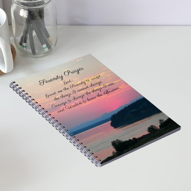 Serenity Prayer Pink Seascape Sunset Notebook (In Situ)