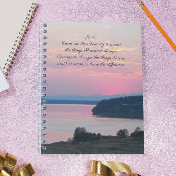 Serenity Prayer Pink Seascape Sunset Notebook by northwestphotos at Zazzle