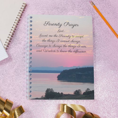 Serenity Prayer Pink Seascape Sunset Notebook
