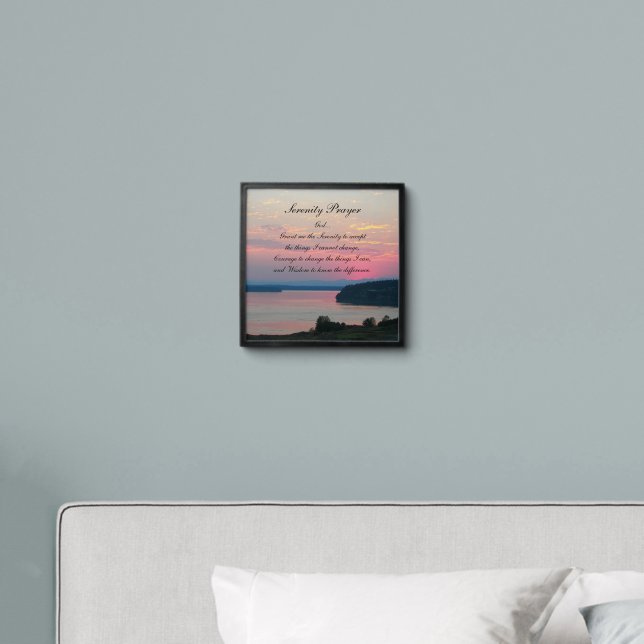 Serenity Prayer Pink Seascape Sunset Peel And Stick Photo Tile (Bedroom)