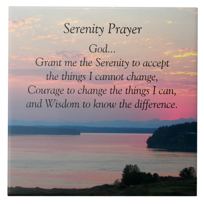 Serenity Prayer Pink Seascape Sunset Photo Tile | Zazzle.com