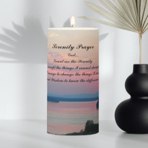 Serenity Prayer Pink Seascape Sunset Pillar Candle