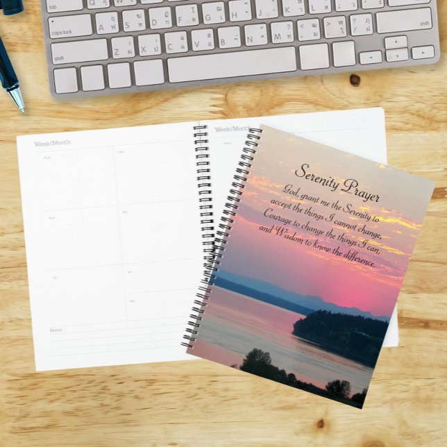 Serenity Prayer Pink Seascape Sunset Planner (In Situ)