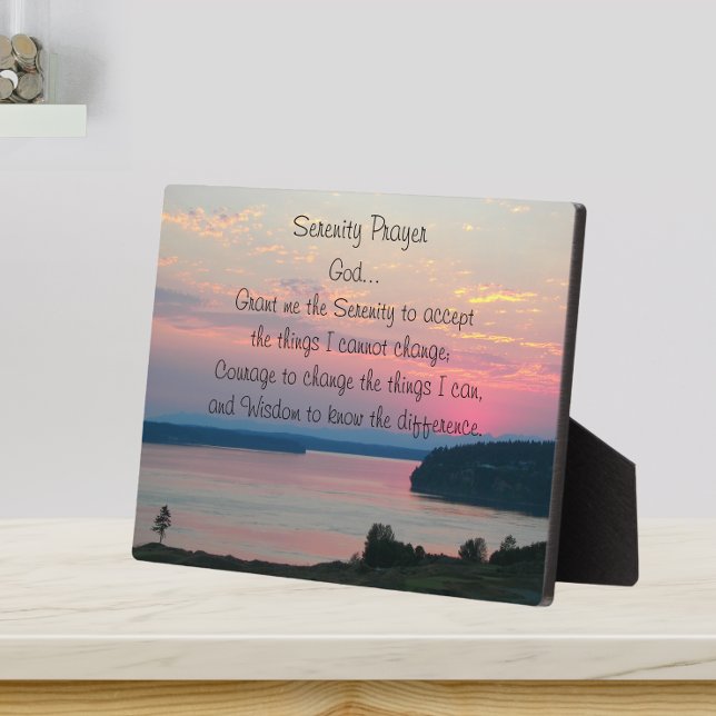 Serenity Prayer Pink Seascape Sunset Plaque (In Situ)