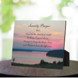 Serenity Prayer Pink Seascape Sunset Plaque<br><div class="desc">Decorative 10 x 8 inch plaque with hinge featuring the photo image of a colorful,  pink seascape sunset along with the inspirational words of the Serenity Prayer printed in black,  stylized script. Makes a thoughtful gift for family members or friends!</div>