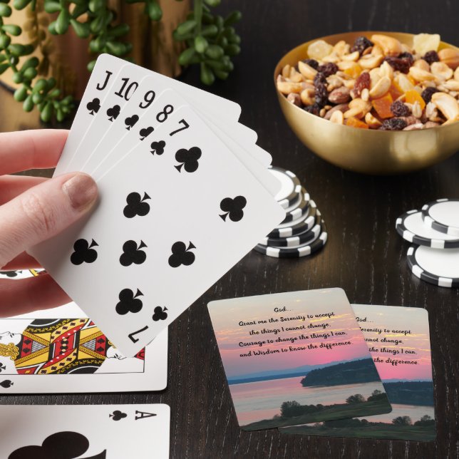 Serenity Prayer Pink Seascape Sunset Poker Cards (In Situ)