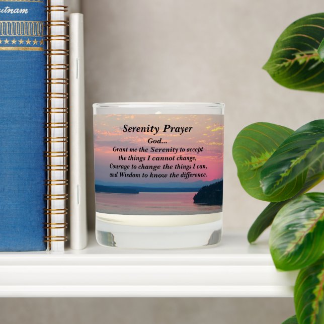 Serenity Prayer Pink Seascape Sunset Scented Candle (Shelf)