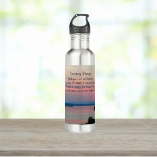 Serenity Prayer Pink Seascape Sunset Stainless Steel Water Bottle