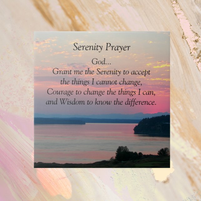 Serenity Prayer Pink Seascape Sunset Tile (In Situ)