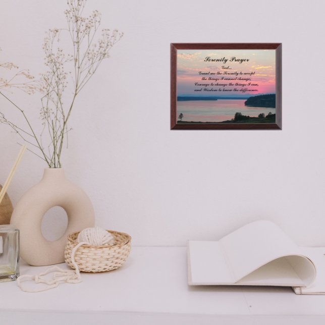 Serenity Prayer Pink Seascape Sunset Wall Plaque (In Situ)