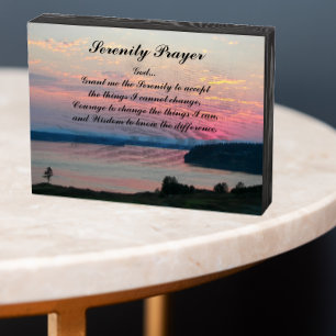 Serenity Prayer Pink Seascape Sunset Wooden Box Sign