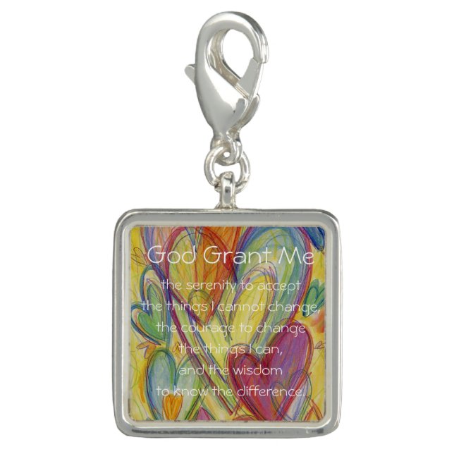 Serenity Prayer Poem Hearts Jewelry Pendant Charm (Front)
