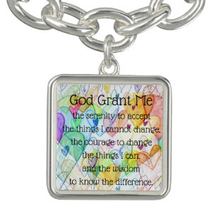 Serenity Prayer Poem Hearts Pendant Jewelry Charm Bracelet