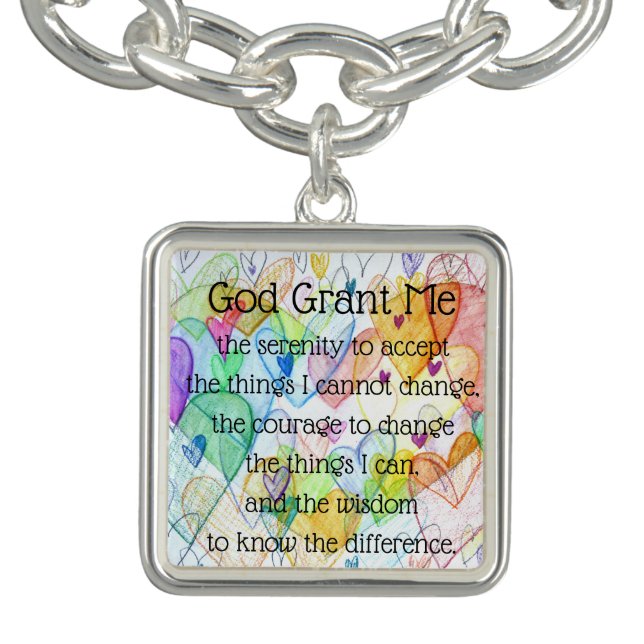 Serenity Prayer Poem Hearts Pendant Jewelry Charm Bracelet (Design)