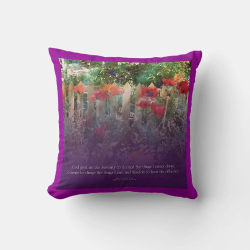 Serenity Prayer Poppy and Fence American MoJo Pill Throw Pillow