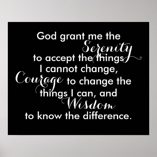 Serenity prayer poster bold black and white quote