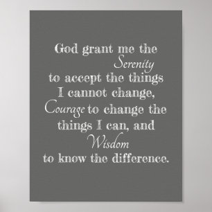 Serenity prayer poster bold gray and white quote