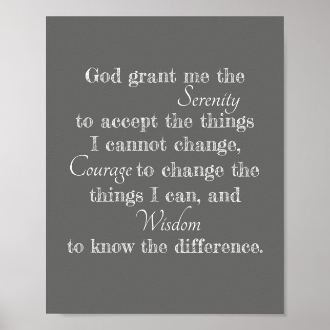 Serenity prayer poster bold gray and white quote (Front)