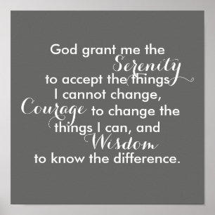 Serenity prayer poster bold gray and white quote