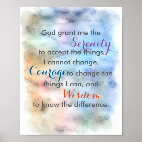 Serenity prayer poster quote on watercolor
