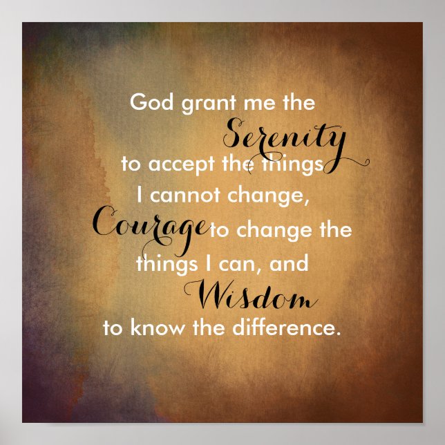 Serenity prayer poster quote sepia and gray (Front)