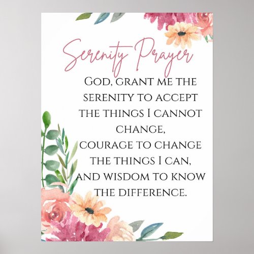 Serenity Prayer Print with Watercolor Flowers